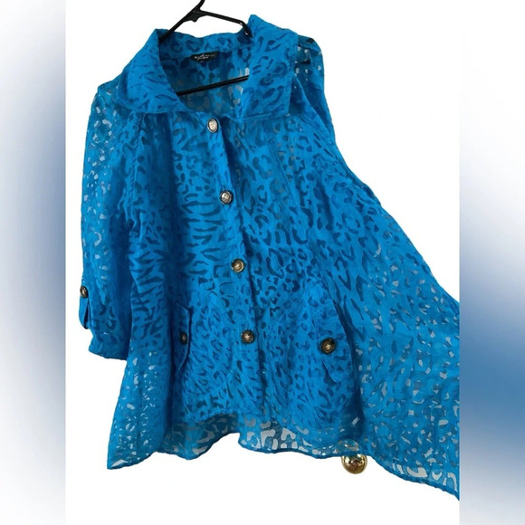 Cheetah blue sheer button up jacket - Picture 3 of 5